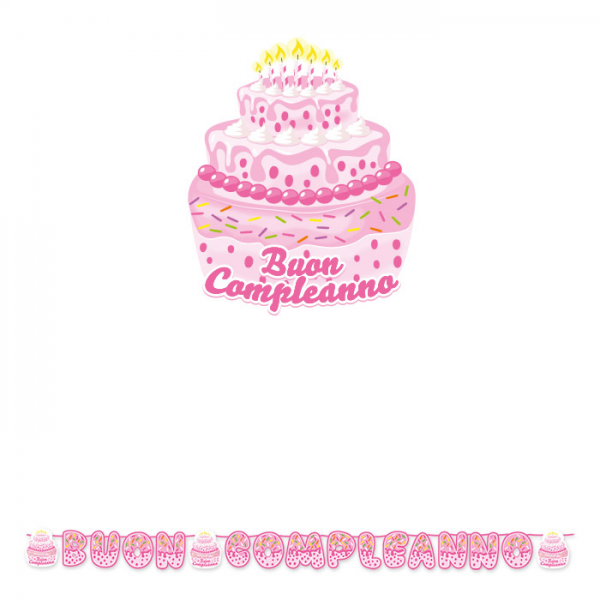Festone Kit Scritta Maxi 600 x 25 cm Buon Compleanno Cake Rosa