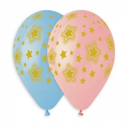 palloncini 13" Stelle oro su rosa/azzur 50 pz